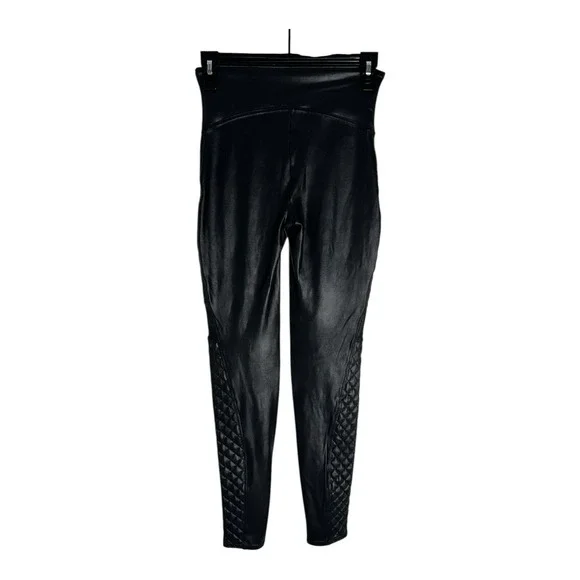 Spanx Black Faux‎ Leather Quilted Women Motto Stretch Leggings Size Small - Picture 4 of 16